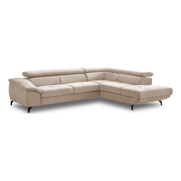 L-shaped folding corner lounge suite with a storage space BRESCIA right beige