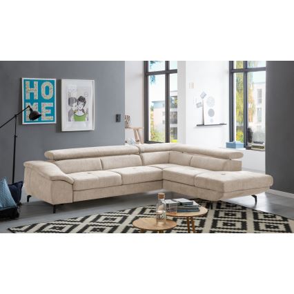 L-shaped folding corner lounge suite with a storage space BRESCIA right beige