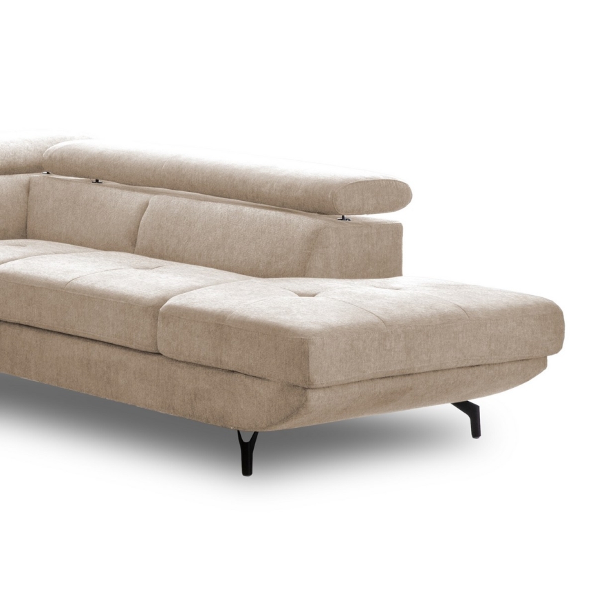 L-shaped folding corner lounge suite with a storage space BRESCIA right beige