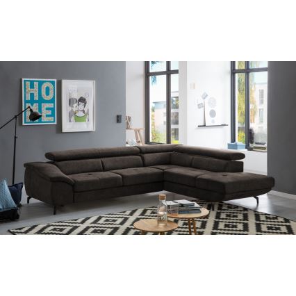L-shaped folding corner lounge suite with a storage space BRESCIA right brown