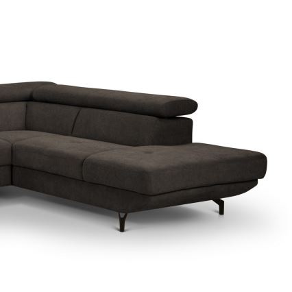 L-shaped folding corner lounge suite with a storage space BRESCIA right brown