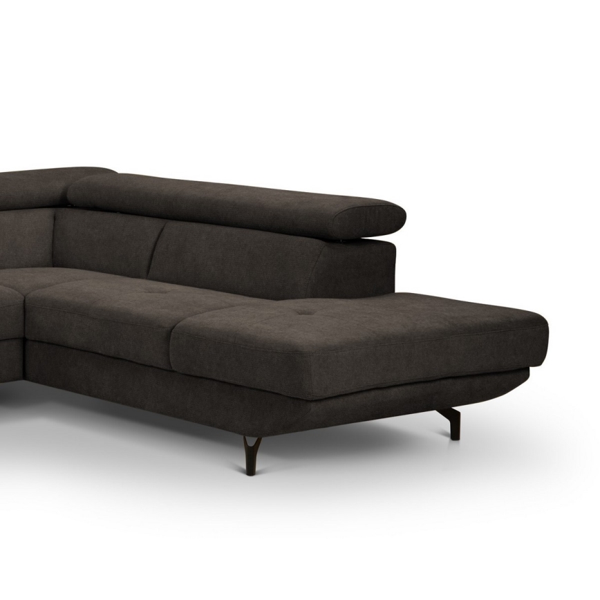 L-shaped folding corner lounge suite with a storage space BRESCIA right brown