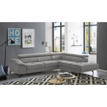 L-shaped folding corner lounge suite with a storage space BRESCIA right grey