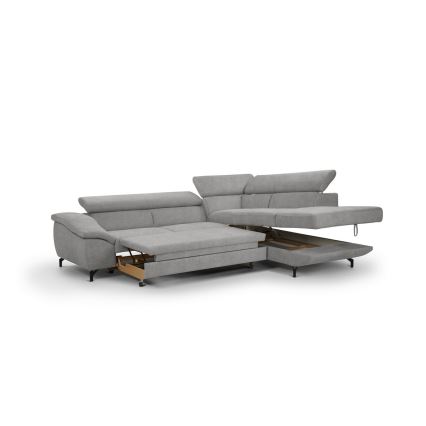 L-shaped folding corner lounge suite with a storage space BRESCIA right grey