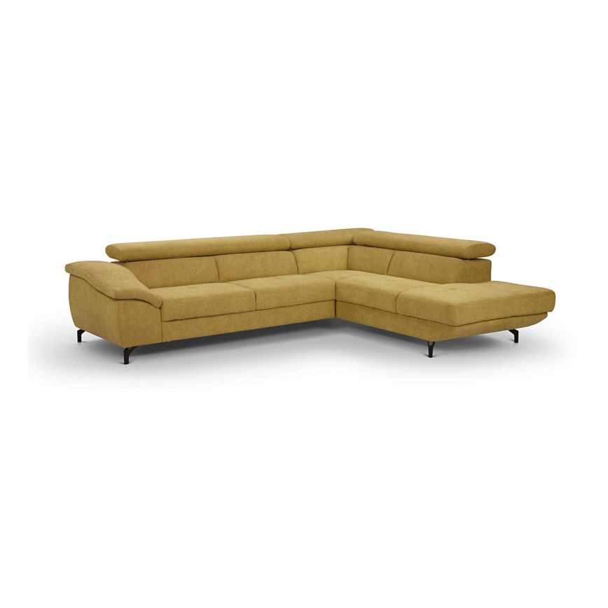 L-shaped folding corner lounge suite with a storage space BRESCIA right yellow