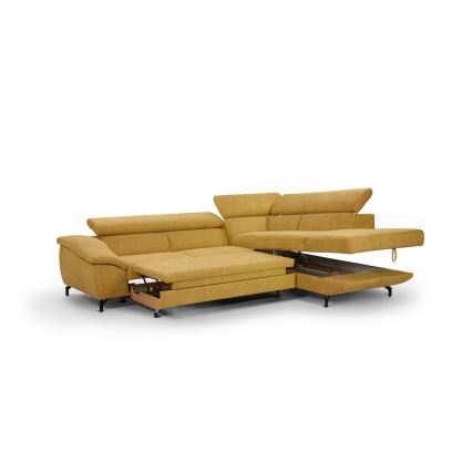 L-shaped folding corner lounge suite with a storage space BRESCIA right yellow