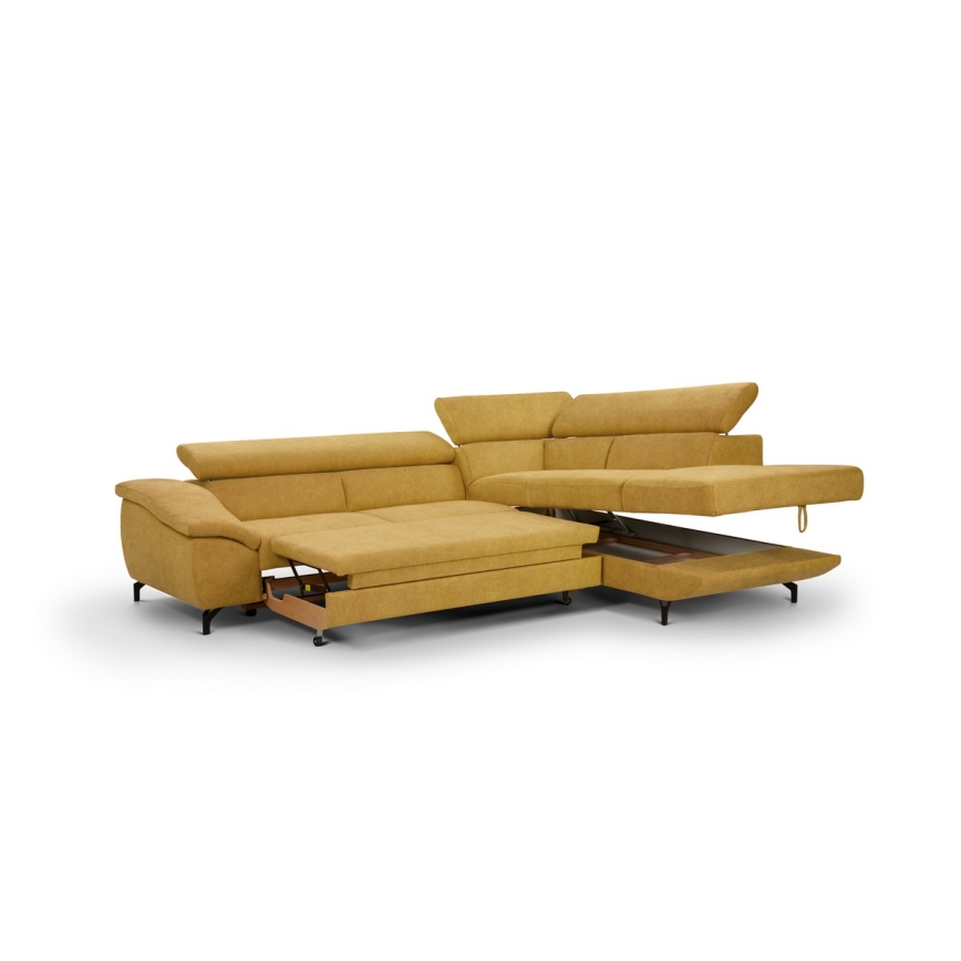 L-shaped folding corner lounge suite with a storage space BRESCIA right yellow