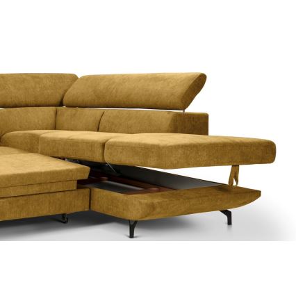 L-shaped folding corner lounge suite with a storage space BRESCIA right yellow