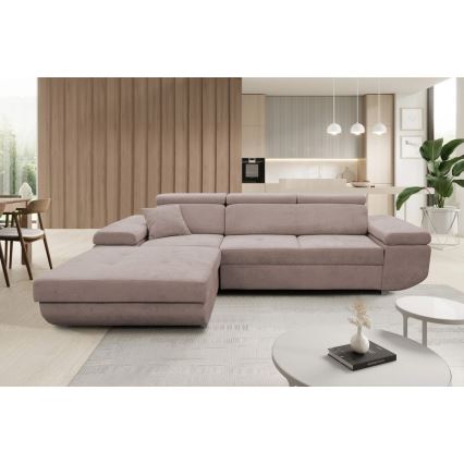 L-shaped folding corner lounge suite with a storage space CASTELO left pink