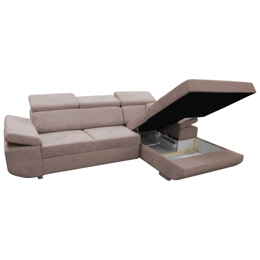 L-shaped folding corner lounge suite with a storage space CASTELO left pink