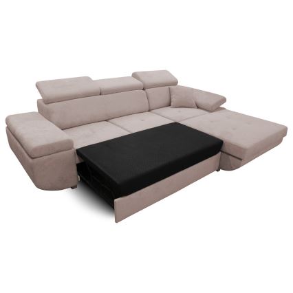 L-shaped folding corner lounge suite with a storage space CASTELO left pink