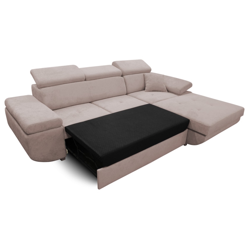L-shaped folding corner lounge suite with a storage space CASTELO left pink