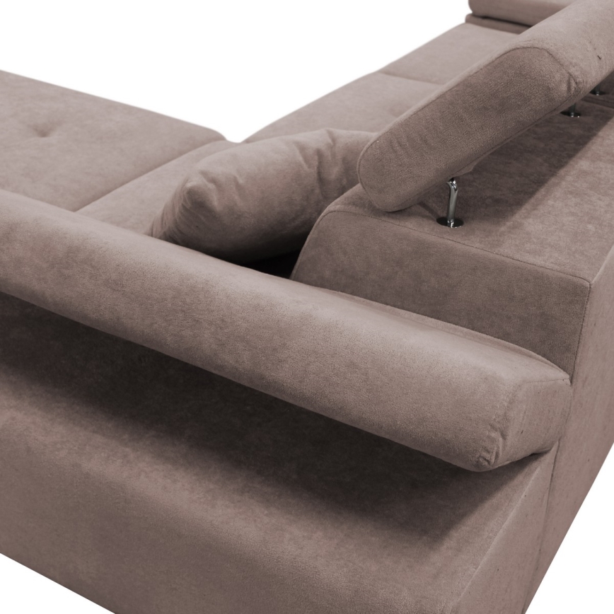 L-shaped folding corner lounge suite with a storage space CASTELO left pink