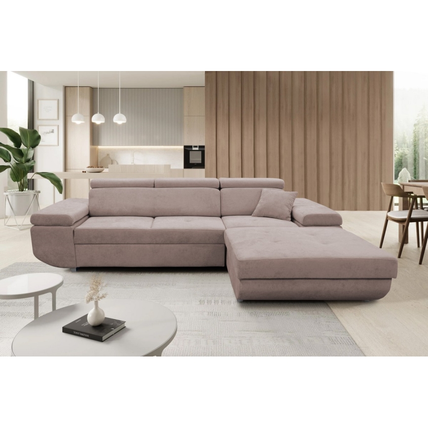 L-shaped folding corner lounge suite with a storage space CASTELO right pink