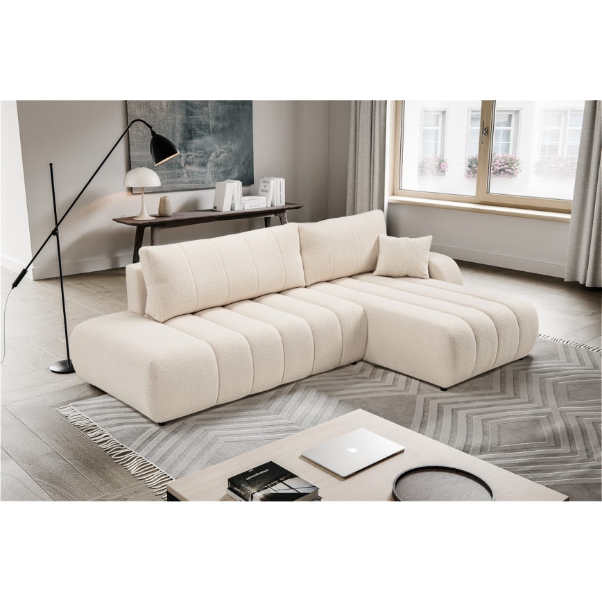 L-shaped folding corner lounge suite with a storage space DESIO right beige
