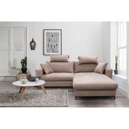 L-shaped folding corner lounge suite with a storage space HORTA right pink