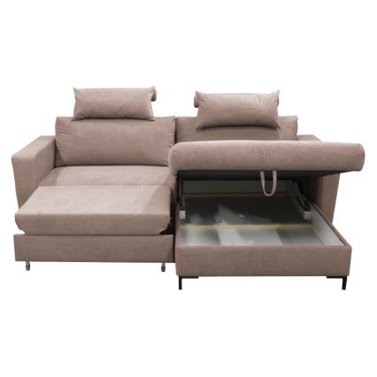 L-shaped folding corner lounge suite with a storage space HORTA right pink
