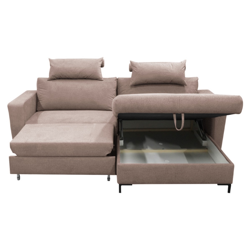 L-shaped folding corner lounge suite with a storage space HORTA right pink