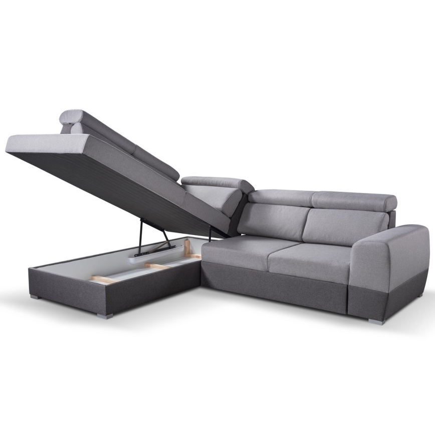 L-shaped folding corner lounge suite with a storage space MATRIX grey left
