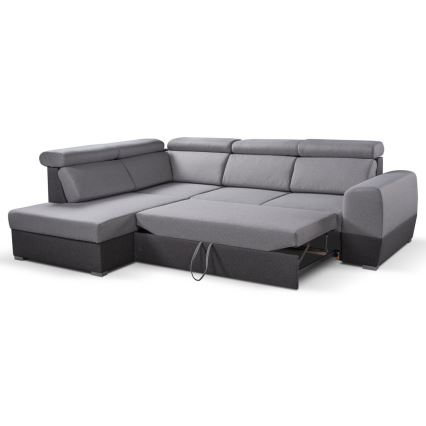 L-shaped folding corner lounge suite with a storage space MATRIX grey left
