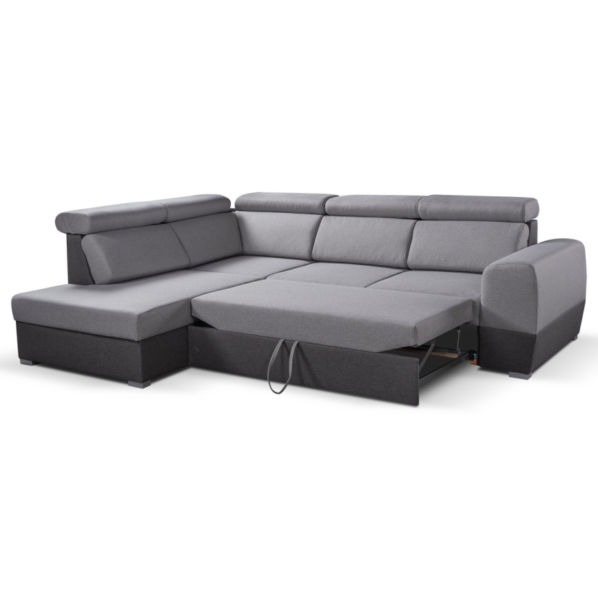 L-shaped folding corner lounge suite with a storage space MATRIX grey left