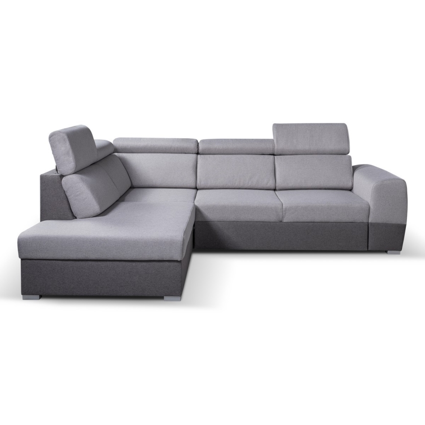 L-shaped folding corner lounge suite with a storage space MATRIX grey left