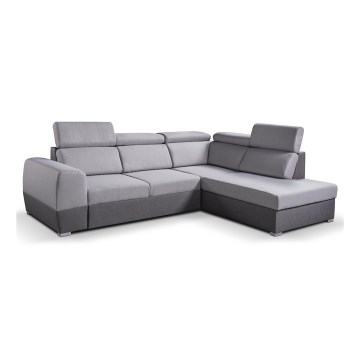 L-shaped folding corner lounge suite with a storage space MATRIX grey right