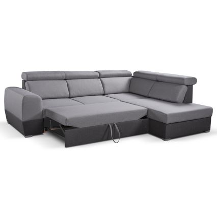 L-shaped folding corner lounge suite with a storage space MATRIX grey right