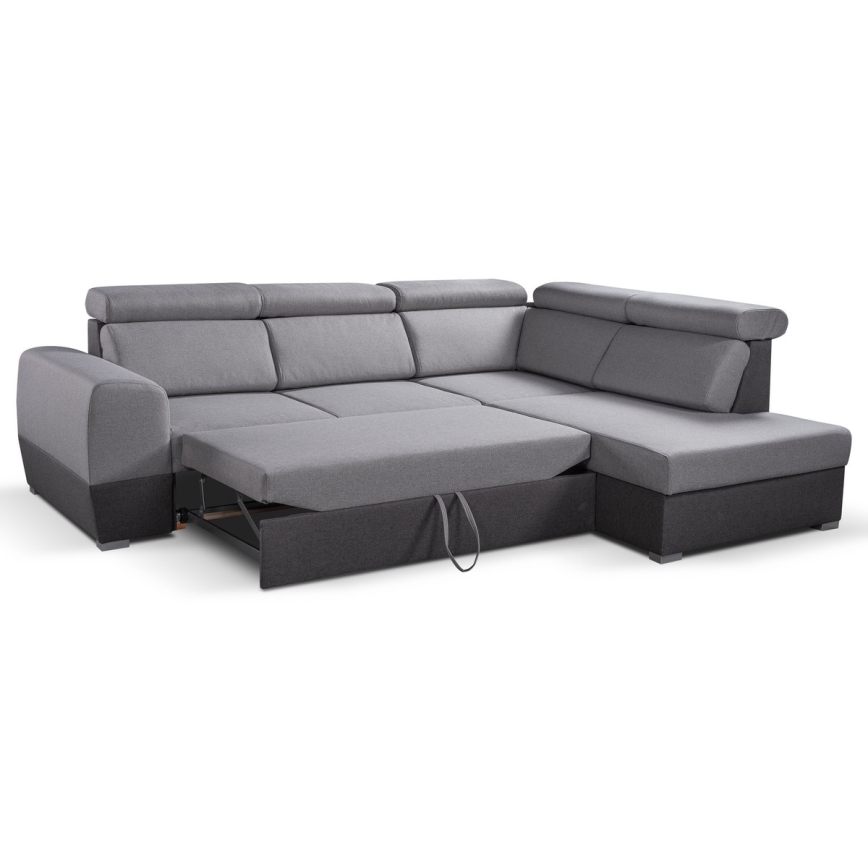 L-shaped folding corner lounge suite with a storage space MATRIX grey right