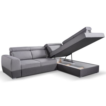L-shaped folding corner lounge suite with a storage space MATRIX grey right