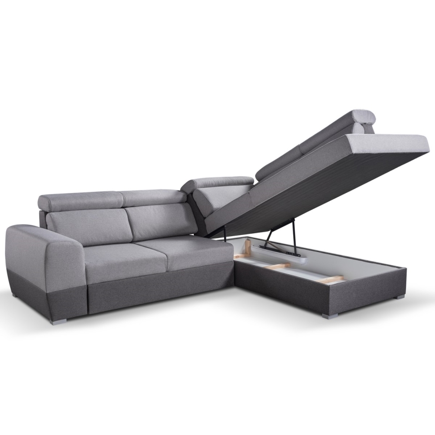 L-shaped folding corner lounge suite with a storage space MATRIX grey right