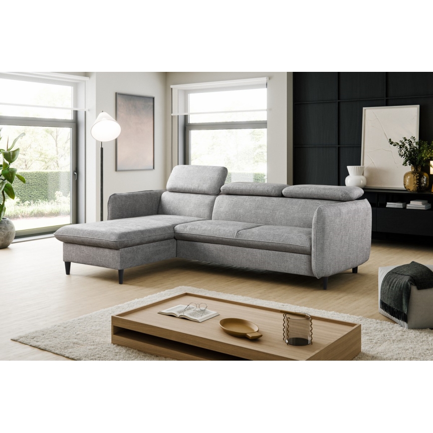 L-shaped folding corner lounge suite with a storage space NISA grey left