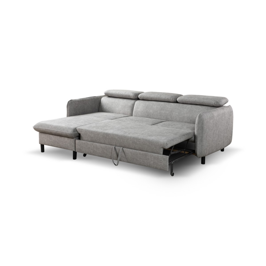 L-shaped folding corner lounge suite with a storage space NISA grey left