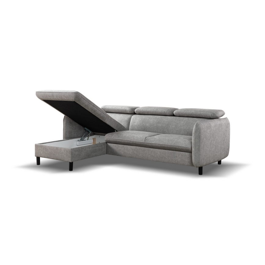L-shaped folding corner lounge suite with a storage space NISA grey left