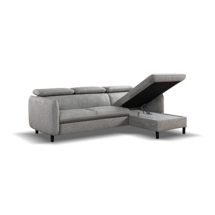L-shaped folding corner lounge suite with a storage space NISA grey right