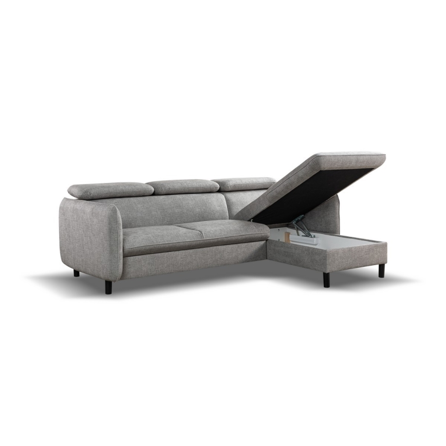 L-shaped folding corner lounge suite with a storage space NISA grey right