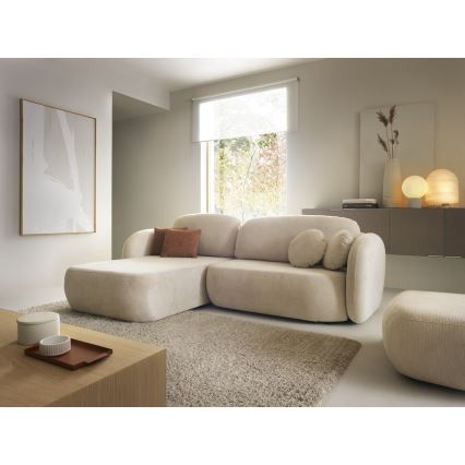 L-shaped folding corner lounge suite with a storage space OLBIA left beige