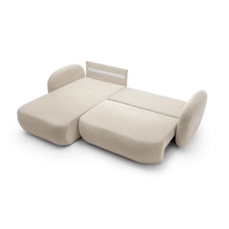 L-shaped folding corner lounge suite with a storage space OLBIA left beige