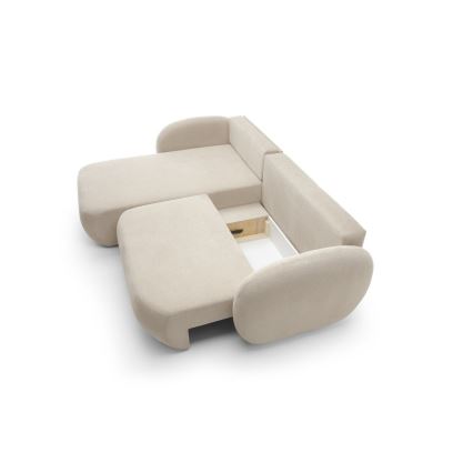 L-shaped folding corner lounge suite with a storage space OLBIA left beige