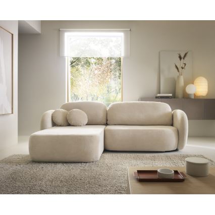 L-shaped folding corner lounge suite with a storage space OLBIA left beige