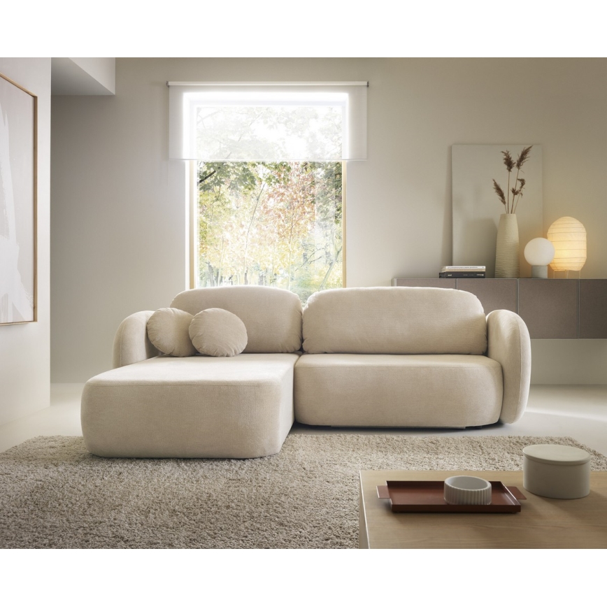 L-shaped folding corner lounge suite with a storage space OLBIA left beige