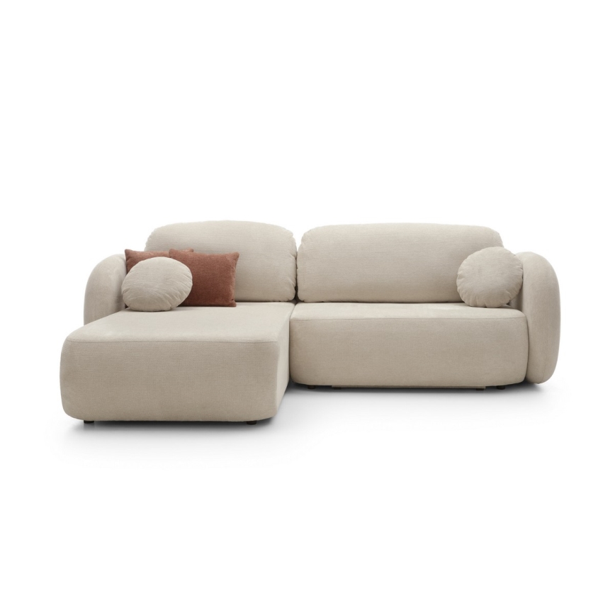 L-shaped folding corner lounge suite with a storage space OLBIA left beige