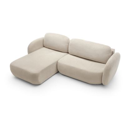L-shaped folding corner lounge suite with a storage space OLBIA left beige