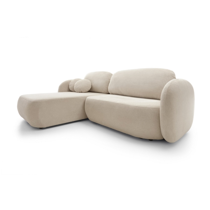 L-shaped folding corner lounge suite with a storage space OLBIA left beige