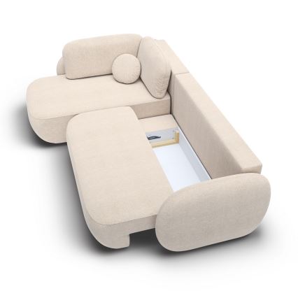 L-shaped folding corner lounge suite with a storage space OLBIA left beige