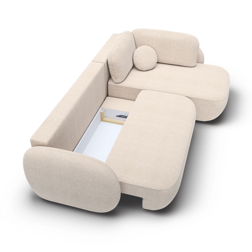 L-shaped folding corner lounge suite with a storage space OLBIA right beige