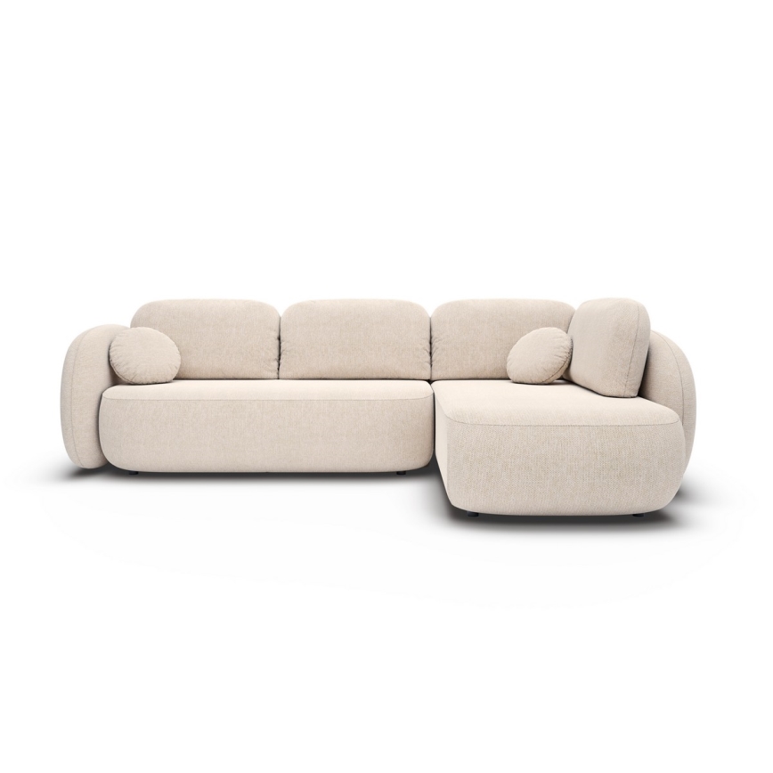 L-shaped folding corner lounge suite with a storage space OLBIA right beige