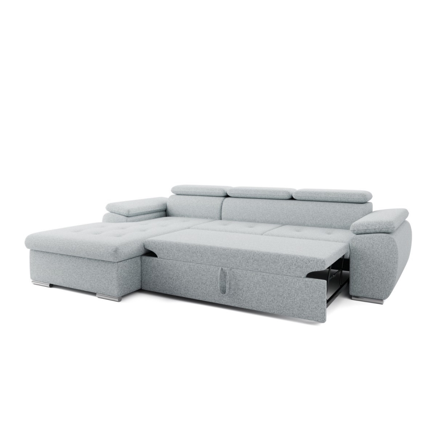L-shaped folding corner lounge suite with a storage space PADUA grey left