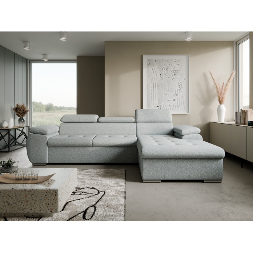 L-shaped folding corner lounge suite with a storage space PADUA grey right