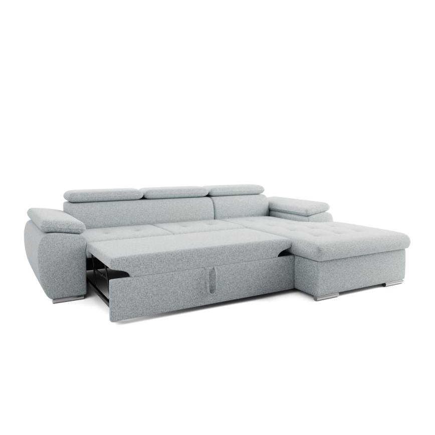 L-shaped folding corner lounge suite with a storage space PADUA grey right